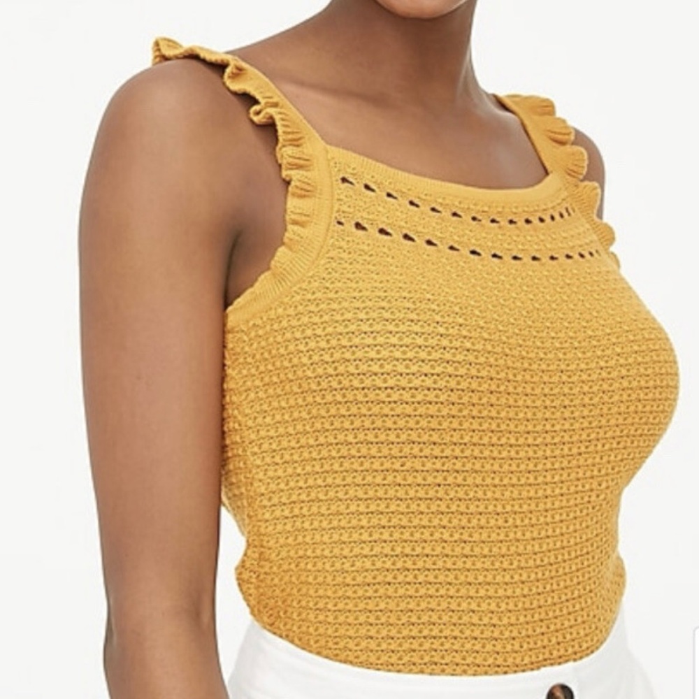 J Crew ruffle trim crochet sweater tank deep yellow - Picture 2 of 8